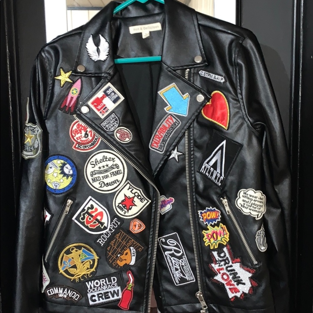 Patch leather jacket